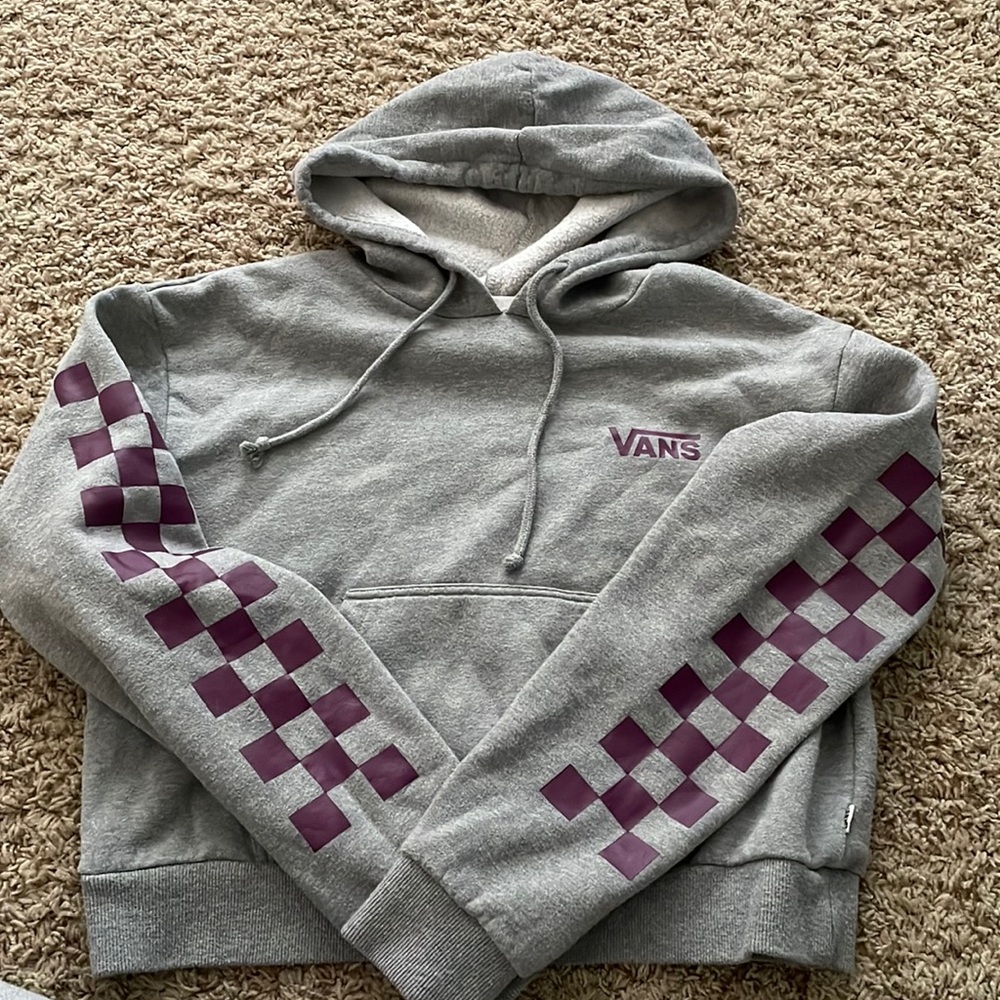 Vans Gray Purple checkered crop hoodie size S